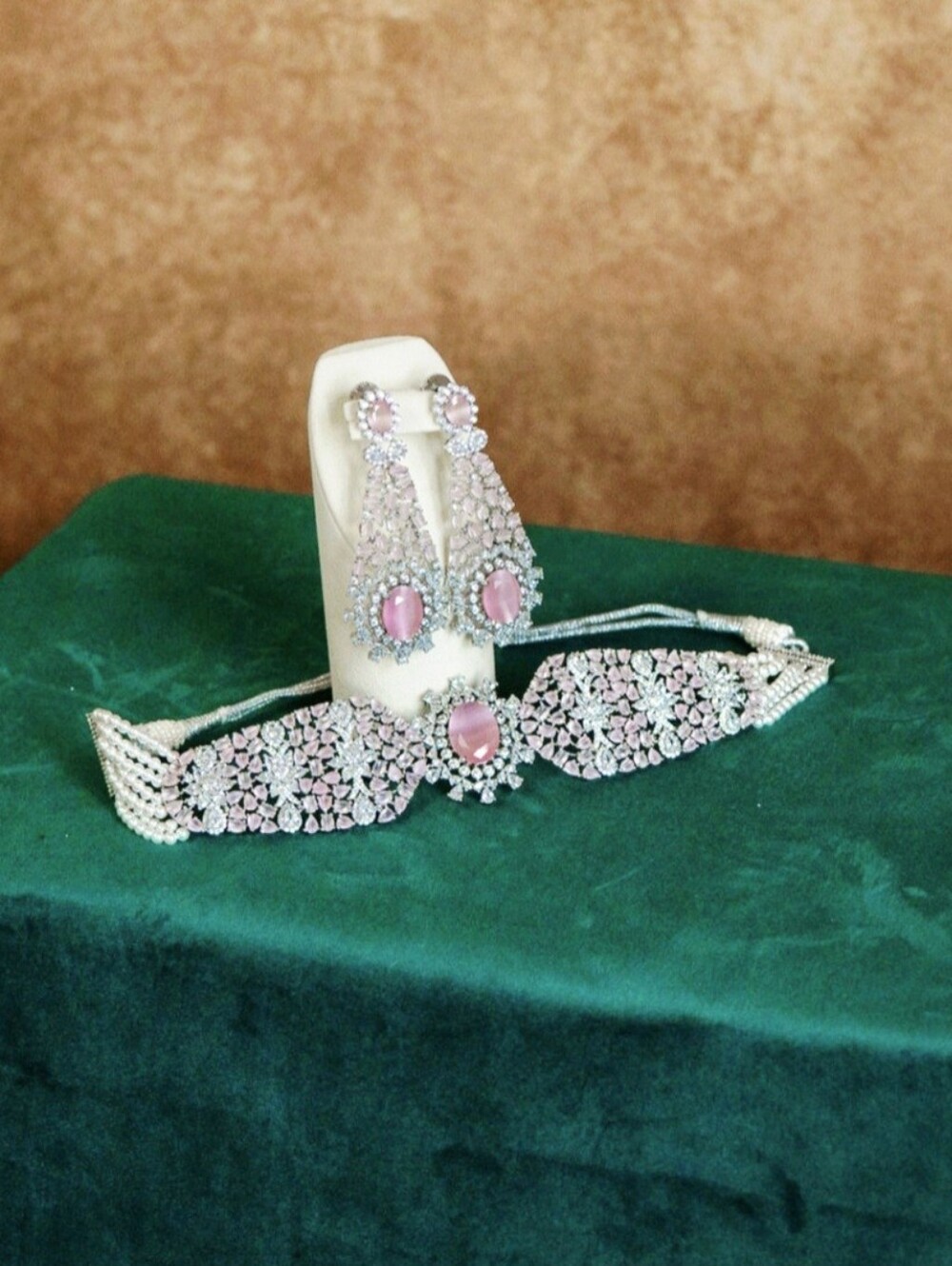 Elegant Pink Crystal Necklace and Earring Set -  Brand- SamaHeritage